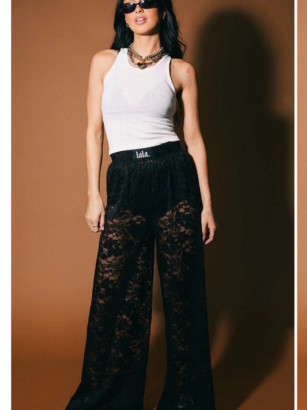 Dressed in LALA Black Lace Wide-Leg Pants